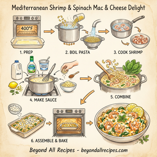 Mediterranean Shrimp & Spinach Mac Cheese Delight instructions