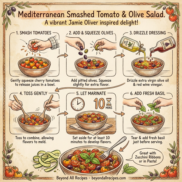 Mediterranean Smashed Tomato & Olive Salad instructions