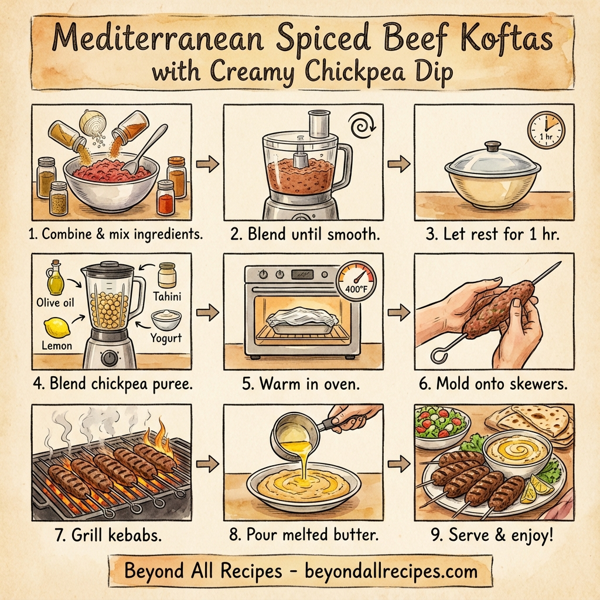 Mediterranean Spiced Beef Koftas with Creamy Chickpea Dip instructions