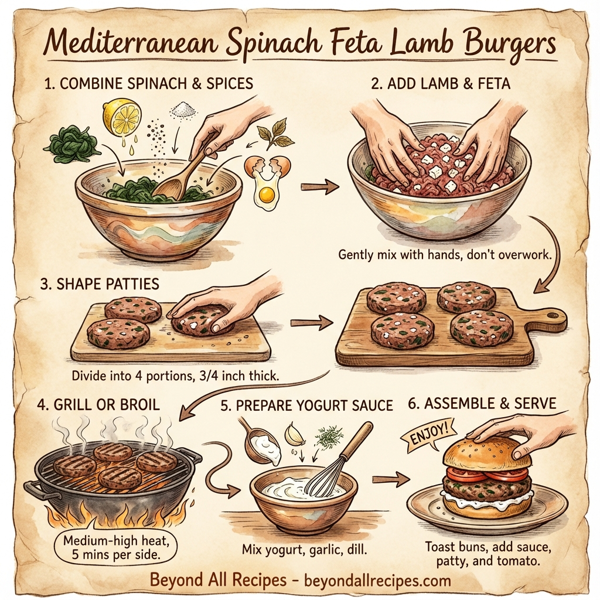 Mediterranean Spinach Feta Lamb Burgers instructions