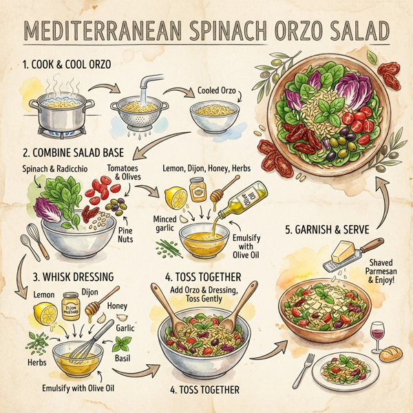 Mediterranean Spinach Orzo Salad instructions