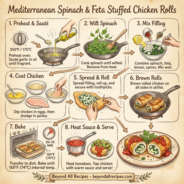 Mediterranean Spinach & Feta Stuffed Chicken Rolls instructions