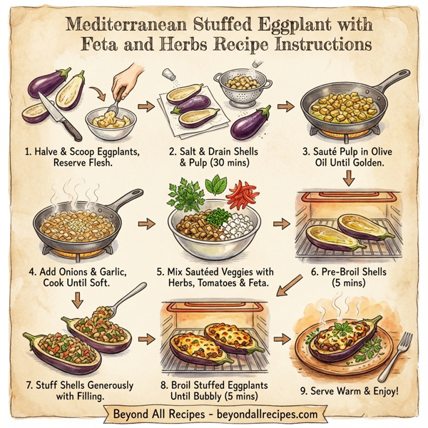 Mediterranean Stuffed Eggplant with Feta and Herbs instructions
