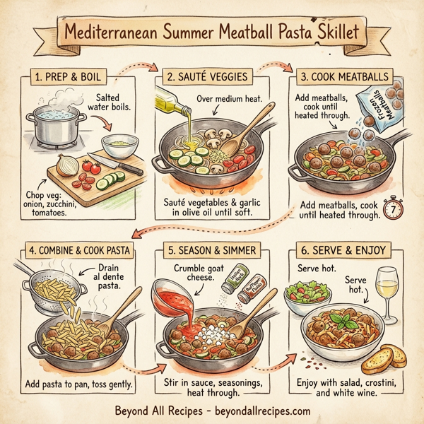 Mediterranean Summer Meatball Pasta Skillet instructions