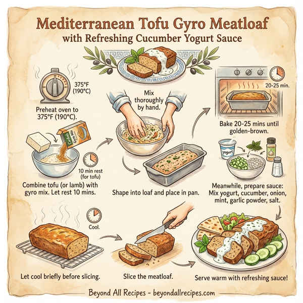 Mediterranean Tofu Gyro Meatloaf with Refreshing Cucumber Yogurt Sauce instructions