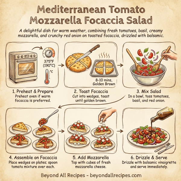 Mediterranean Tomato Mozzarella Focaccia Salad instructions