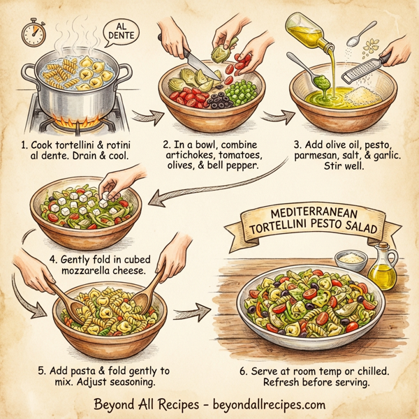 Mediterranean Tortellini Pesto Salad instructions
