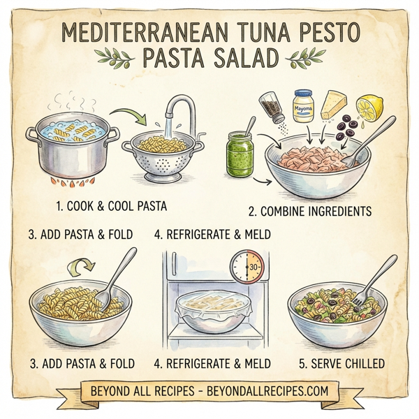 Mediterranean Tuna Pesto Pasta Salad instructions