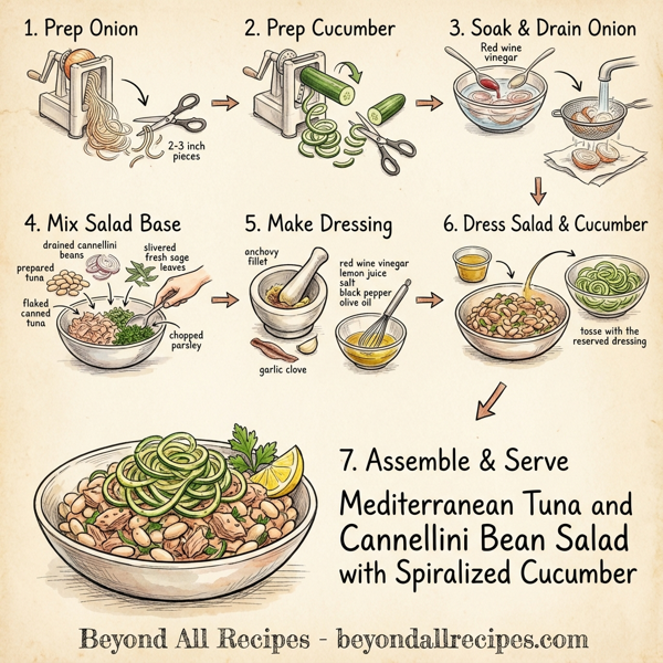 Mediterranean Tuna and Cannellini Bean Salad with Spiralized Cucumber instructions