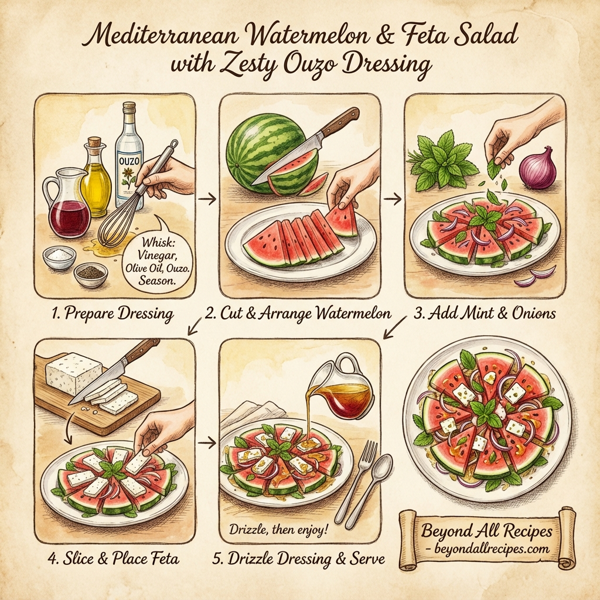 Mediterranean Watermelon & Feta Salad with Zesty Ouzo Dressing instructions