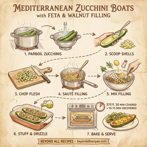 Mediterranean Zucchini Boats with Feta and Walnut Filling instructions