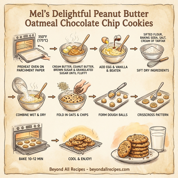 Mel's Delightful Peanut Butter Oatmeal Chocolate Chip Cookies instructions