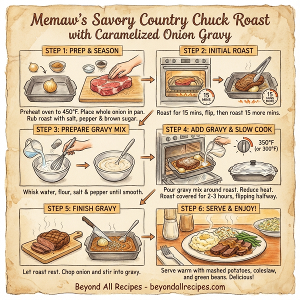 Memaw's Savory Country Chuck Roast with Caramelized Onion Gravy instructions