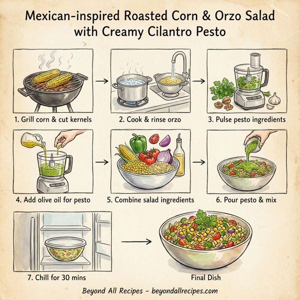 Mexican-inspired Roasted Corn & Orzo Salad with Creamy Cilantro Pesto instructions