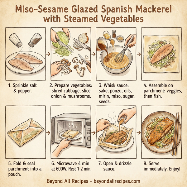 Miso-Sesame Glazed Spanish Mackerel with Steamed Vegetables instructions