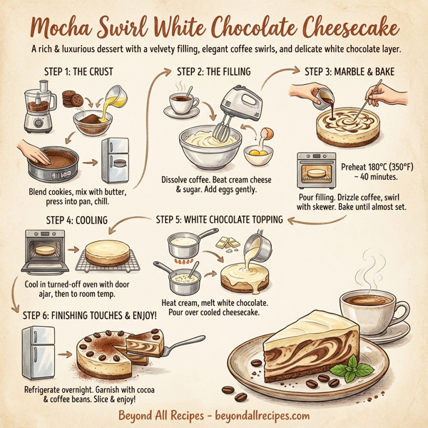 Mocha Swirl White Chocolate Cheesecake instructions
