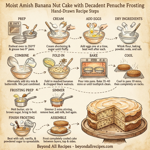 Moist Amish Banana Nut Cake with Decadent Penuche Frosting instructions