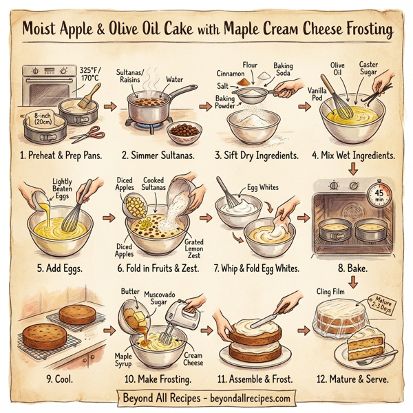 Moist Apple & Olive Oil Cake with Maple Cream Cheese Frosting instructions