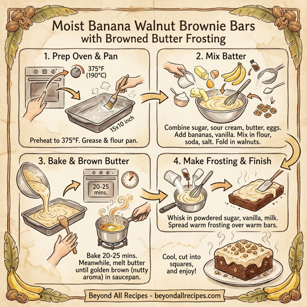 Moist Banana Walnut Brownie Bars with Browned Butter Frosting instructions