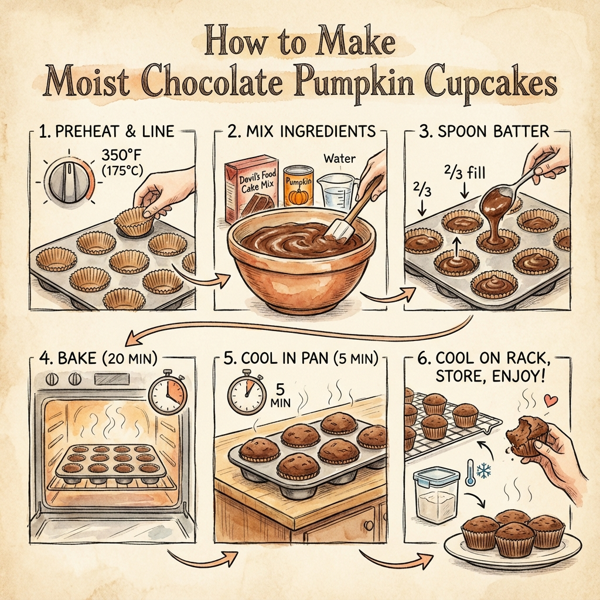 Moist Chocolate Pumpkin Cupcakes instructions