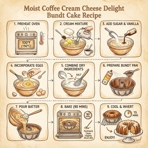 Moist Coffee Cream Cheese Delight Bundt Cake instructions