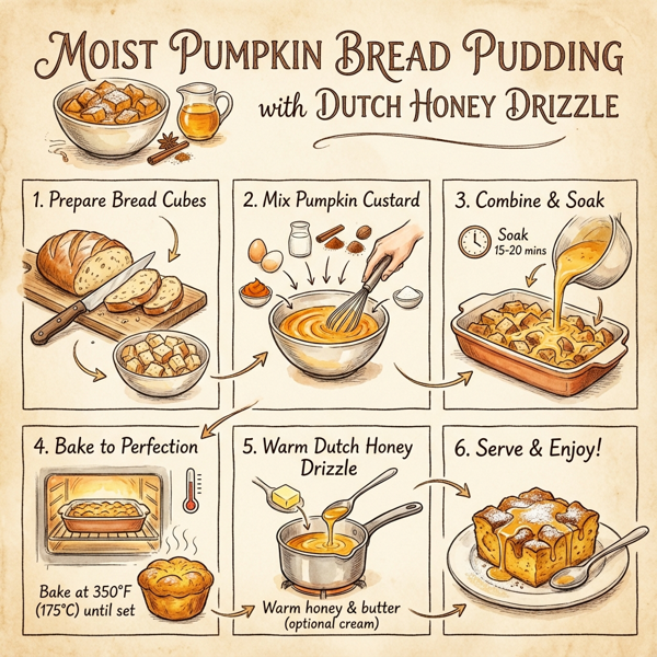 Moist Pumpkin Bread Pudding with Dutch Honey Drizzle instructions