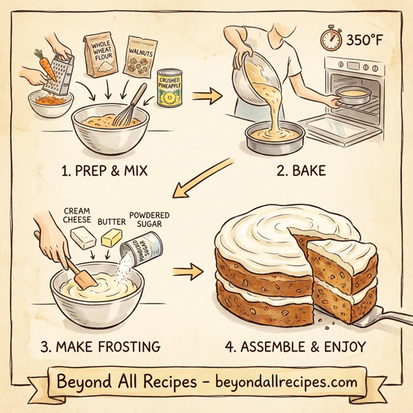 Moist Whole Wheat Carrot Cake with Luscious Cream Cheese Frosting instructions