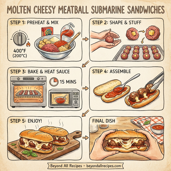 Molten Cheesy Meatball Submarine Sandwiches instructions