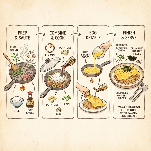 Mom's Korean Fried Rice with Savory Egg Drizzle instructions