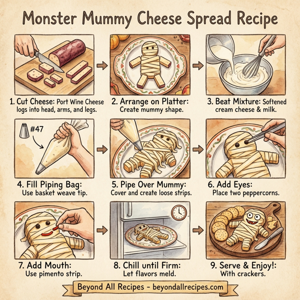 Monster Mummy Cheese Spread instructions