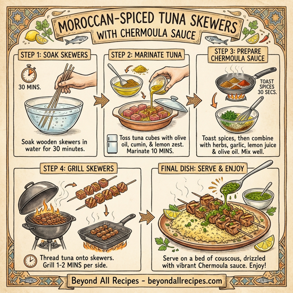 Moroccan-Spiced Tuna Skewers with Chermoula Sauce instructions