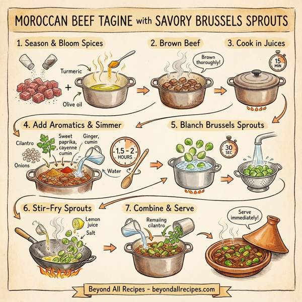 Moroccan Beef Tagine with Savory Brussels Sprouts instructions