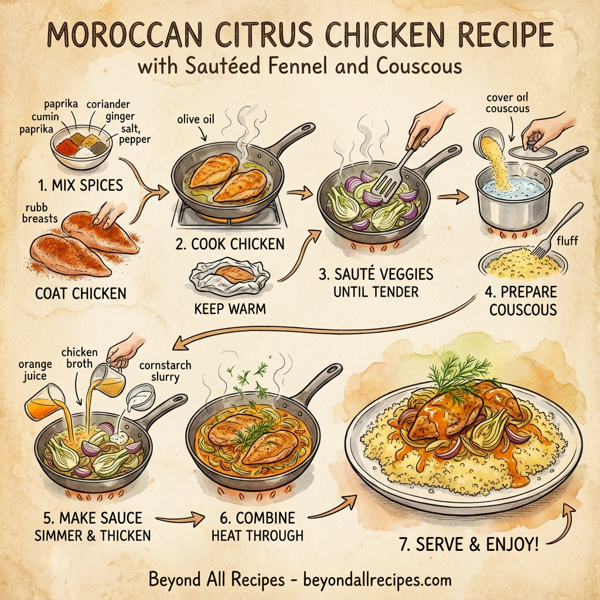 Moroccan Citrus Chicken with Sautéed Fennel and Couscous instructions