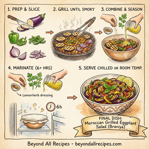 Moroccan Grilled Eggplant Salad with Lemon Herb Dressing instructions