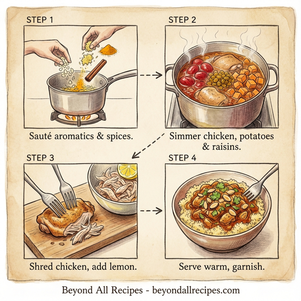 Moroccan Spiced Chicken Thighs with Almonds and Raisins instructions