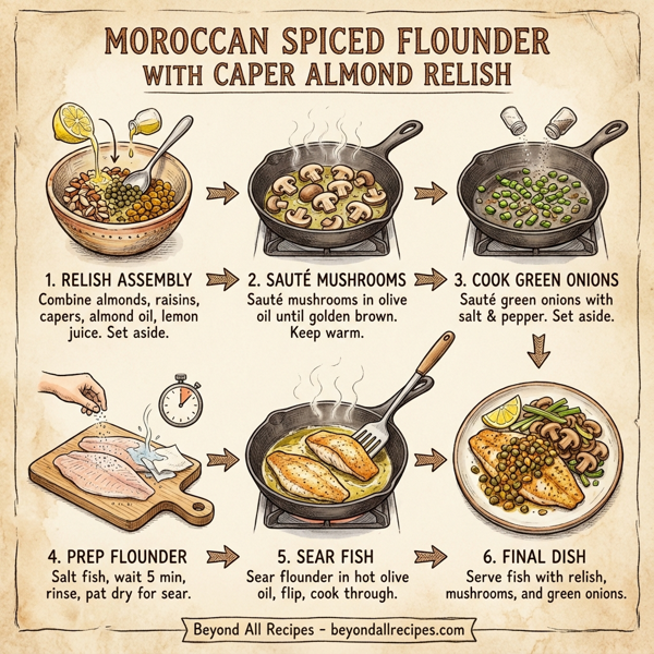 Moroccan Spiced Flounder with Caper Almond Relish instructions