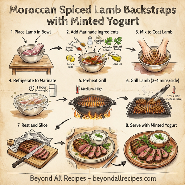 Moroccan Spiced Lamb Backstraps with Minted Yogurt instructions