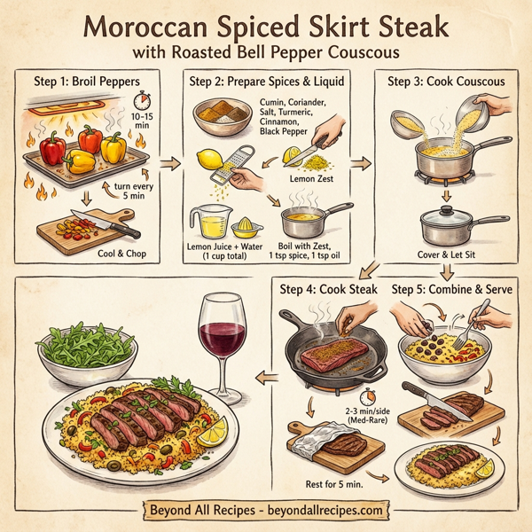 Moroccan Spiced Skirt Steak with Roasted Bell Pepper Couscous instructions