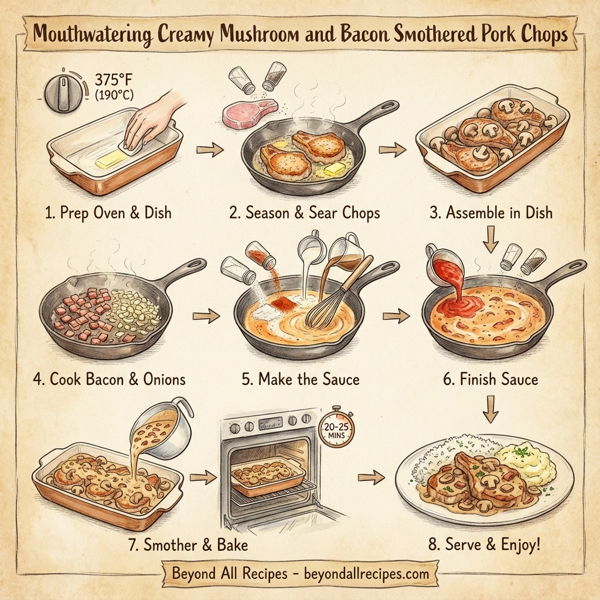 Mouthwatering Creamy Mushroom and Bacon Smothered Pork Chops instructions