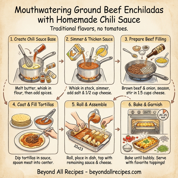 Mouthwatering Ground Beef Enchiladas with Homemade Chili Sauce instructions