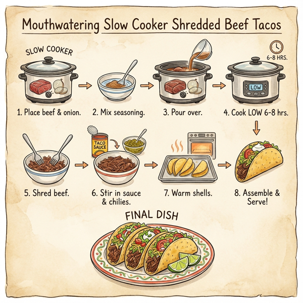 Mouthwatering Slow Cooker Shredded Beef Tacos instructions