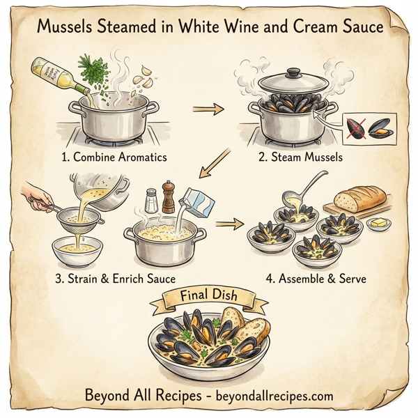 Mussels Steamed in White Wine and Cream Sauce instructions