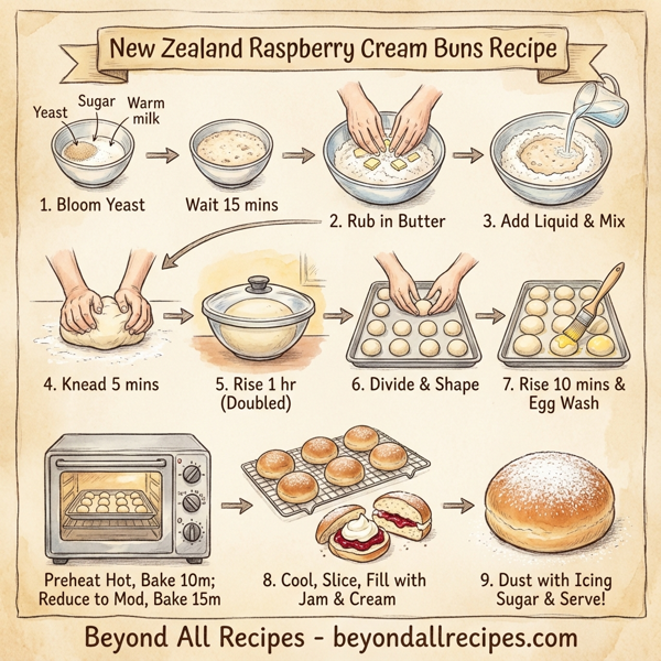 New Zealand Raspberry Cream Buns instructions