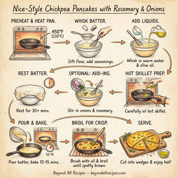 Nice-Style Chickpea Pancakes with Rosemary & Onions instructions