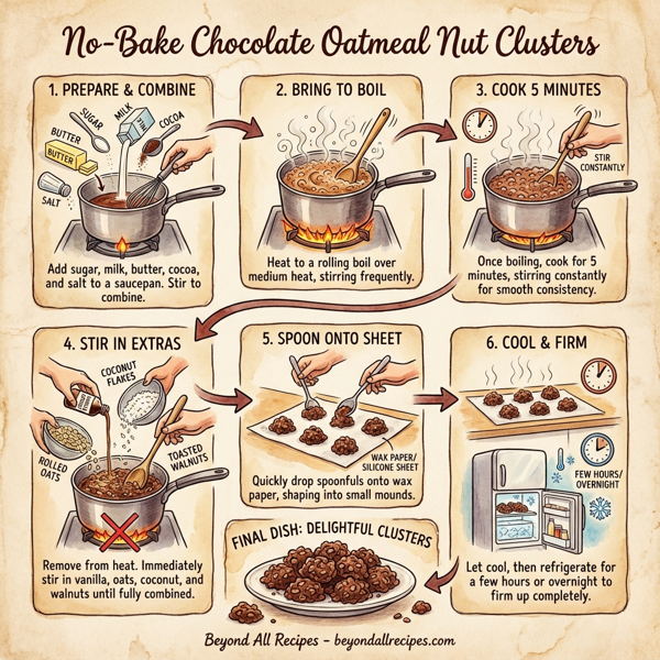 No-Bake Chocolate Oatmeal Nut Clusters instructions