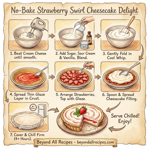 No-Bake Strawberry Swirl Cheesecake Delight instructions
