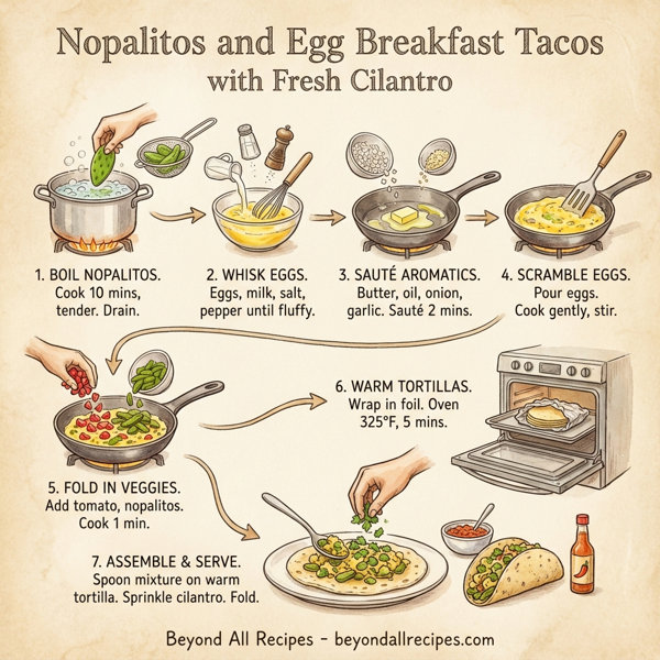 Nopalitos and Egg Breakfast Tacos with Fresh Cilantro instructions