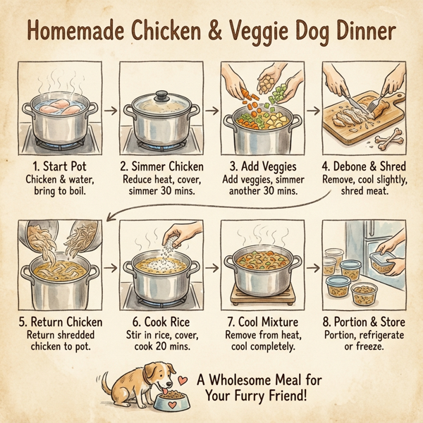 Nutritious Chicken & Veggie Dog Dinner instructions
