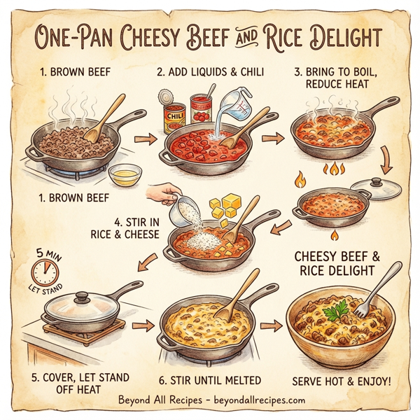 One-Pan Cheesy Beef and Rice Delight instructions