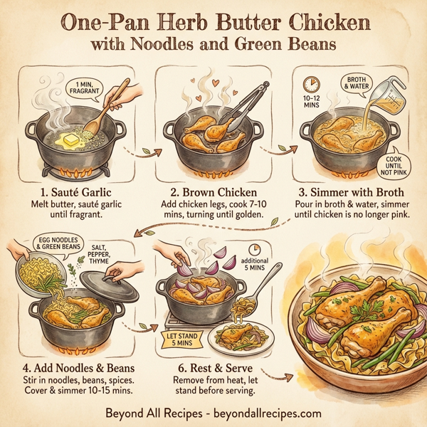 One-Pan Herb Butter Chicken with Noodles and Green Beans instructions